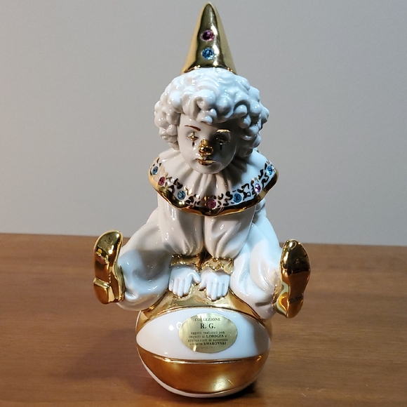 RG Oggetti Capodimonte Porcelain Clown Figurine Swarvoski crystals